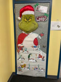 Grinch classroom door Christmas whoville Holiday Appetizers Christmas Parties, Christmas Door Contest, Grinch Door, Christmas Door Ideas, Holiday Appetizers Christmas, Door Decorations Classroom Christmas, Christmas Door Decorating, Holiday Door Decorations, Christmas Doors