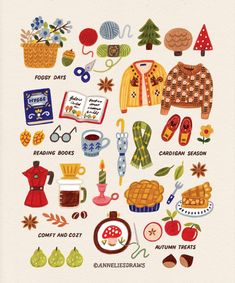 an illustrated poster with many different things on it