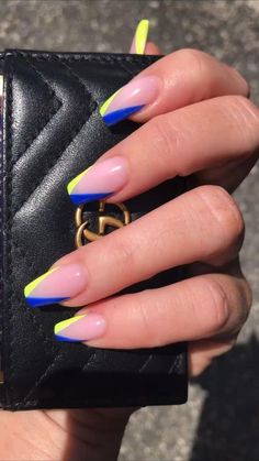 Summer Nails Neon, Summer Nails 2023, Neon Nail Designs, Blue Nail, Nails 2023, Neon Nails, Yellow Nails, Minimalist Nails, Guest Dress