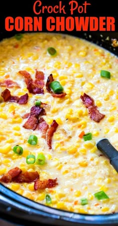 corn chowder with bacon and green onions in a skillet