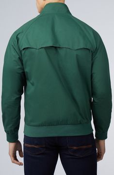 Casual and comfortable, this lightweight jacket made of crisp cotton poplin features a smart stand collar and pockets inside and out for holding essentials. Front zip closure Stand collar with button closure Ribbed cuffs and hem Front snap-flap pockets; interior pocket Storm flap Partially lined 100% cotton Machine wash, dry flat Imported Harrington Jacket, Green Jacket, Lightweight Jacket, Dark Colors, Cotton Poplin, Stand Collar, Nordstrom, My Style, Collar