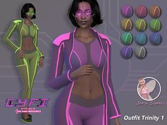 an animated image of a woman in neon clothing with different colors on her face and body