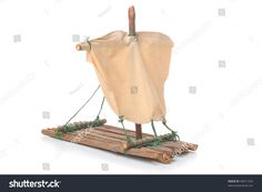 an old fashioned wooden sled with a bag on it's back and ropes attached to