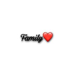 the word family written in black and red with a heart on it's side