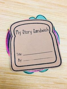 a close up of a piece of paper with a label on it that says, my story sandwich