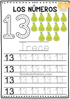 the number 13 worksheet with numbers for children to learn and practice their handwriting