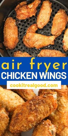 air fryer chicken wings with text overlay