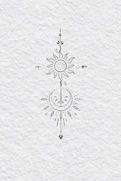 the sun and moon are drawn in black ink on white paper with watermarks