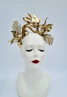 This gold medusa snake Headdress,Fantasy headdress,Gorgon Headpiece with clear rhinestones and gold snakes, for a special lady! Very sparkly and chic! It will make your costume and you in your big day look more perfect. It's made to order! While making this crown I use snakes ,paints,brocated ribbons,leaves,twigs,metal headband and wire. Fits adults . White Gold lace crown measures 4 inches high (10cm). Weight this one 130 gram. Check out the entire collection of party headwear. These make a uni Gold Fantasy Costume Hat With Tall Crown, Gold Tall Crown Fantasy Hat, Adjustable Gold Costume Accessories, Fantasy Headpieces With Tall Crown For Costume Party, Adjustable Fantasy Headpiece For Fantasy Events, Fantasy Gold Headpiece For Costume, Adjustable Fantasy Style Headpiece For Events, Gold Tall Crown Costume Hat, Gold Costume Hat With Tall Crown