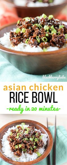 Asian Chicken Rice Bowl ready in 20 minutes! So easy, one of our weeknight favorites! Ready in 20 minutes! Chinese Ground Chicken, Japanese Rice Bowl Recipe, Shaved Chicken Recipes, Ground Chicken And Rice Recipes, Ground Chicken And Rice, Chicken Rice Bowl, Chicken Rice Bowls, Ground Chicken Recipes, Rice Bowls Recipes