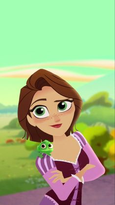 a cartoon character holding a frog in her arms