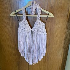 F21 Crochet Halter Fringe Top Nwt Size M Spring Fringe Crop Top, Trendy Spring Party Crochet Top, Fringe Tops For Spring Music Festival, Spring Fringe Tops For Music Festival, Spring Music Festival Top With Fringe, Forever 21 Bohemian Top For Vacation, Fitted Fringe Crop Top For Spring, Forever 21 Bohemian Beach Top, Casual Fringe Crop Top For Spring