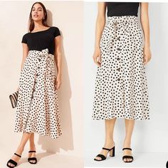 Ann Taylor Petite Dot Tie Waist Button Front Maxi Skirt, 2 Petite But Runs Big Imo (Waist 27”) Nwt Chic Polka Dot Skirt, Chic Polka Dot Midi Skirt, Chic Polka Dot Skirt For Day Out, Ann Taylor Petite, Black Cream, Ann Taylor, Maxi Skirt, Skirt, Cream