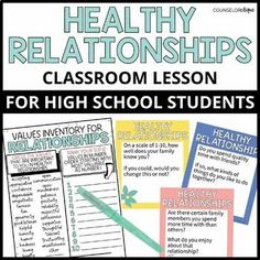 a classroom lesson for high school students with the text healthy relationshipss, and an image of