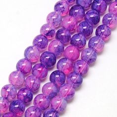 three strands of purple glass beads