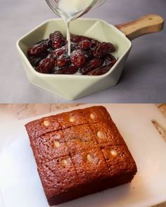 there is a bowl of fruit next to a loaf of bread