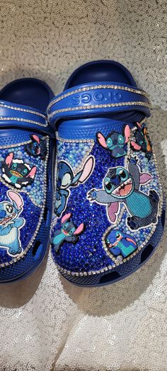 Custom stitch crocs Blinged Crocs, Bling Crocs Shoes Diy, Junk Crocs, Crocs Custom, Stitch Crocs Ideas, Custom Crocs Diy, Custom Made Crocs, Lv Custom Crocs, Bedazzled Crocs