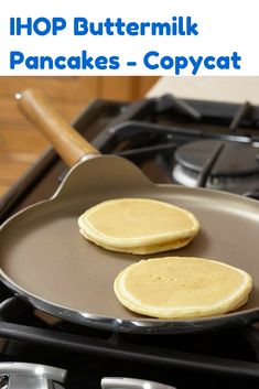 two pancakes are being cooked in a pan on the stove