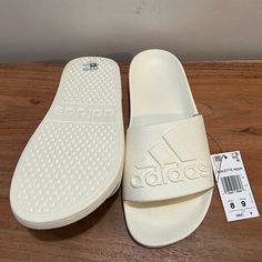 White, Men Size 8, Women Size 9 Adidas Slippers, Adidas Adilette, Adidas White, Size 8 Women, Shoes Adidas, White Men, White Adidas, Adidas Shoes, Adidas Women