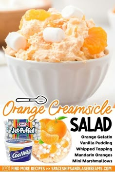 Orange Creamsicle Salad Orange Cream Sickle Salad, Low Sugar Summer Desserts, Fluffy Jello, Fruit Jello, Creamsicle Jello, Orange Flavored Desserts, Sunshine Salad, Summer Jello Desserts, Quick And Easy Summer Desserts