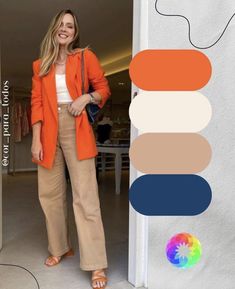 Blazer Naranja Outfit Mujer, Orange Blazer Outfits, Pantalon Orange, Orange Blazer