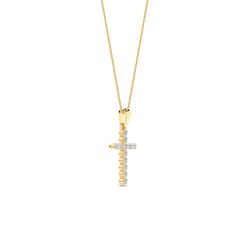 The Forever Cross Necklace is a universal symbol of faith and love. It features a delicate cross pendant crafted with solid gold, studded with sparkling round diamonds, and hangs from a fine gold chain. Whether you wear it alone or layer it with other necklaces, this pendant adds elegance and grace to any outfit. Yellow Gold Cross Pendant Necklace With Cable Chain, Yellow Gold Fine Jewelry Cross Pendant Necklace, Yellow Gold Cross Pendant Necklace With Brilliant Cut, Yellow Gold Brilliant Cut Cross Pendant Diamond Necklace, Fine Jewelry Yellow Gold Cross Pendant Necklace, Yellow Gold Brilliant Cut Diamond Cross Pendant Necklace, Fine Yellow Gold Cross Pendant Necklace, 14k Gold Diamond White Cross Pendant Necklace, Diamond White 14k Gold Cross Pendant Necklace