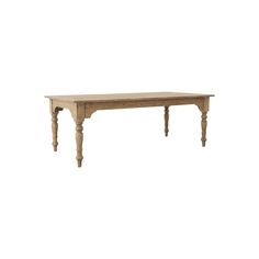 a wooden table with two legs and a long, narrow top on an isolated white background