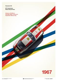 a poster with a racing car on it's side