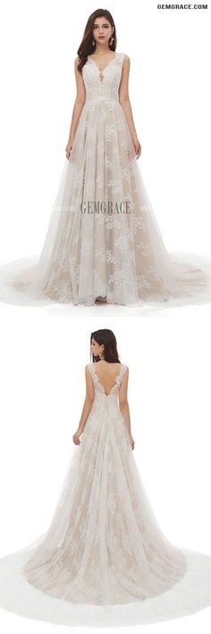 the back and side views of a wedding dress