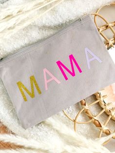 Beautiful pouch for multi purpose use, for your handbag or bathroom.  This is a perfect personalised keepsake gift for Mother's Day or new mum.  💛SIZE Medium 22cm x 16cm 8.6inches x 6.2inches PERSONALISED the main word MAMA can be printed in either plain black or black and white animal print. Please select from the options.  💛PROCESSING TIME From time of purchase it will take from 5 days but if need a quicker turn around please let me know at checkout  💛SHIPPING  2-5 business days first class Mothers Day Makeup, Personalised Scrapbook, Customized Bridesmaid Gifts, Bag Names, Cosmetics Bag, Uk Gifts, Wedding Bag, Wash Bag, Toiletry Storage