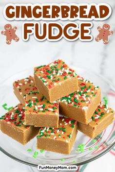 gingerbread fudge recipe on a plate with sprinkles