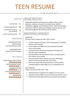 a professional resume template with orange accents