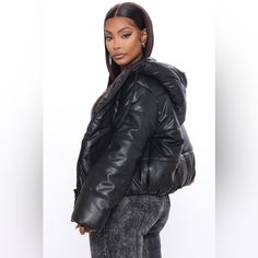 New With Tag Msrp $60 Black Faux Leather Puffer Jacket Size 1x Hooded Zip Up Front & Pockets Pit To Pit Is Approximately 27” Super Soft Faux Leather Puffer Jacket, Leather Black Jacket, Silver Puffer Jacket, Grey Puffer Jacket, Green Puffer Jacket, Fashion Nova Jackets, Grey Puffer, Leather Puffer, Leather Puffer Jacket