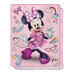 a pink minnie mouse blanket with hearts and stars