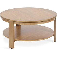 a round wooden table with two shelves on each side and one shelf below it,