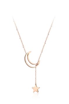 Gold Dangle Necklaces In Alloy, Gold Alloy Dangle Necklaces, Elegant Moon Phase Dangle Jewelry, Rose Gold Metal Charm Necklaces, Rose Gold Metal Round Charm Necklaces, Rose Gold Round Metal Charm Necklaces, Moon-shaped Clavicle Chain Necklace For Party, Rose Gold Round Metal Charm Necklace, Elegant Crescent Metal Jewelry