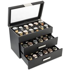 PRICES MAY VARY. Will Hold Your Large and Small Watches - This 36 Slot Watch Box 's compartments are 52mm wide and has a high clearance to accommodate your large and bulky watches. The pillows are soft and can be squeezed to accommodate smaller watches as well. Approved for Pros - This watch Organizer is professional grade craftsmanship & function. It's thick walls, smooth & sturdy built-in hinges, real glass lid ,high end leatherette cushions, and clean finished edges, are the qualities you are Personalized Watch Box, Luxury Watch Box, Watch Box For Men, Mens Jewelry Box, Watch Display Case, Mens Watch Box, Watch Organizer, Engraved Plates, Small Watch