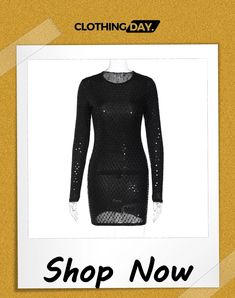 Women's Spring Summer Fashion Sexy Solid Color Ripped Long Sleeve Bodycon Dress Fall Club Bodycon Dress With Sequins, Fall Sequin Bodycon Dress For Club, Fitted Sequin Bodycon Dress For Winter, Winter Sequined Bodycon Dress, Winter Party Bodycon Slim Fit Dress, Winter Party Bodycon Dress With Slim Fit, Long Sleeve Mini Dress With Side Zipper For Party, Chic Club Bodycon Dress With Side Zipper, Long-sleeve Bodycon Dress With Side Zipper For Party