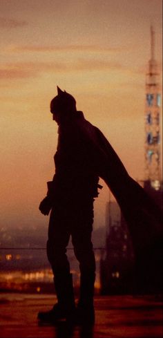 the silhouette of a person on a skateboard in front of a cityscape