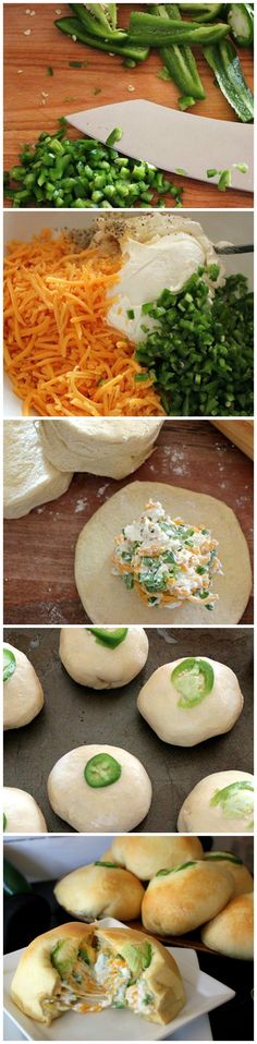 the process of making bread with cheese and vegetables