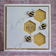 a card with three bees on it