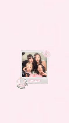 a polaroid frame with two girls on it and the words black pink in front of them