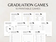 graduation games for kids to play in the classroom with text overlay that reads, graduation games 10 printable games