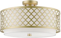 a light fixture with white and gold accents