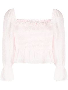 b+ab floral-print Textured Blouse - Farfetch Light Pink Shirt, Textured Blouse, Light Pink Tops, Flower Shirt, Pink Outfits, Pink Blouse, Curator Style, Pink Tops, Square Neck