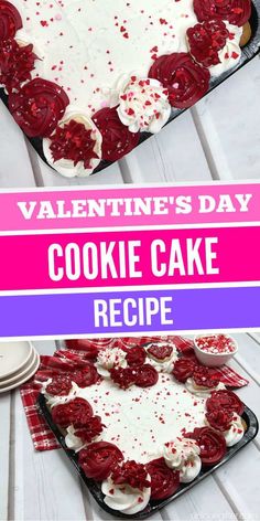 valentine's day cookie cake recipe with white frosting and sprinkles