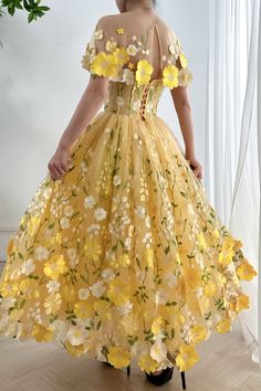 Indulge in the beauty of this Strapless Floral Corset Yellow Dress. The removable cape adds a subtle touch of elegance to this luxurious piece. Perfect for any special occasion, this dress will make you feel sophisticated and timeless. Own the room in this stunning, one-of-a-kind design. Bust and Skirt with full lining. 100% Polyester 100% Recycled polyester lining Concealed zip at centre back Imported Floral Floor, Evening Wear Dresses, Floral Corset, Girls Formal Dresses, Lavender Floral, Plus Size Formal Dresses, Semi Formal Dresses, Formal Dresses Short, Evening Dress Fashion