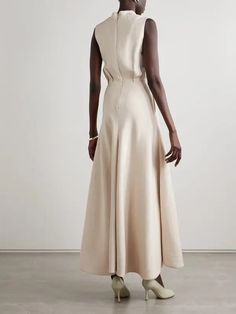 Brandon Maxwell The Emelie Wrap-effect Woven Maxi Dress - Cream | Editorialist Elegant Linen A-line Maxi Dress, Linen A-line Evening Dress, Elegant A-line Maxi Dress With Fitted Waist, Elegant Sleeveless Silk Wrap Dress, Elegant Linen Maxi Dress With Fitted Bodice, Linen A-line Dress With Fitted Bodice, A-line Linen Dress With Fitted Bodice, Elegant Linen A-line Dresses, Elegant Fitted Beige Linen Dress