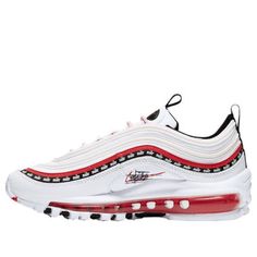 (GS) Nike Air Max 97 'Script Swoosh' CQ4817-100 (SNKR/Low Top/Air Cushion) Nike Air Max 97, Low Top, Air Max, Nike Air Max, Nike Air, Black And Red, Nike, Sneakers, Black