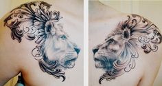 two lions on the back of a man's chest